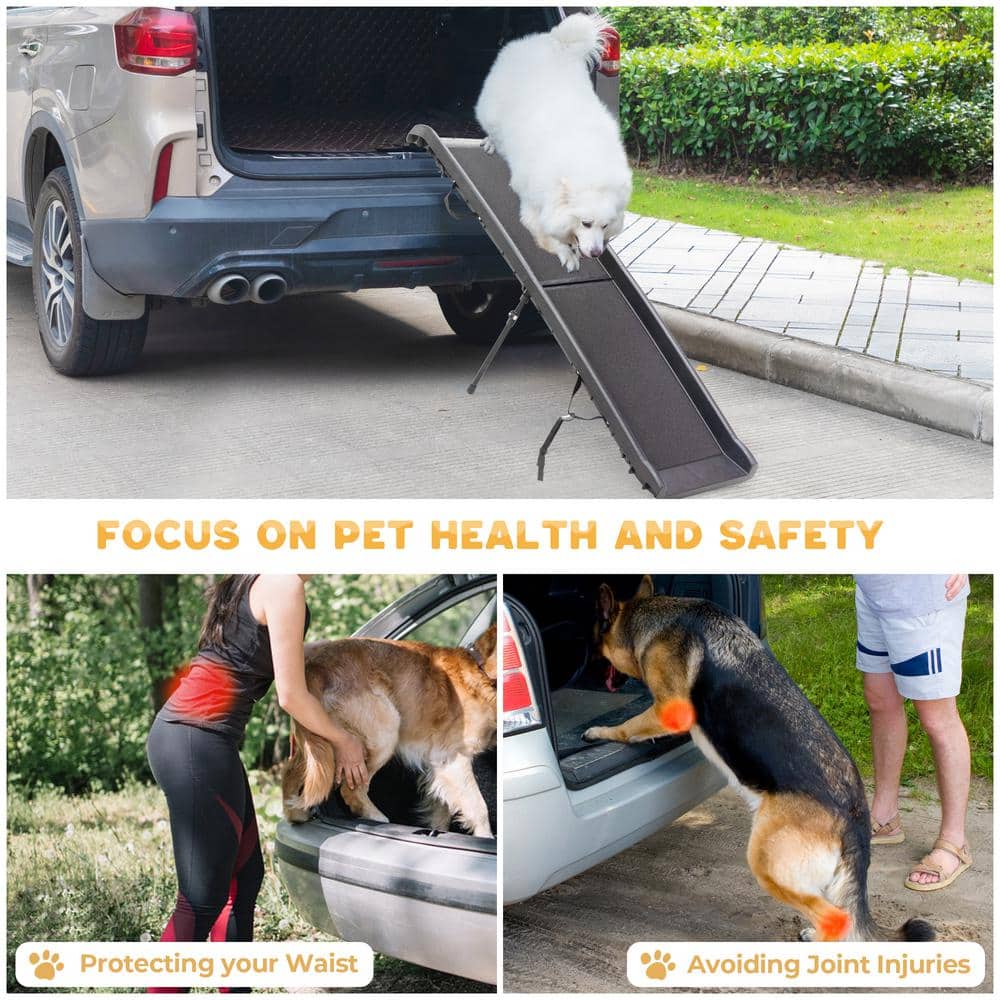 Coziwow 62-Inch Black Foldable Plastic Dog Ramp with Non-Slip Surface