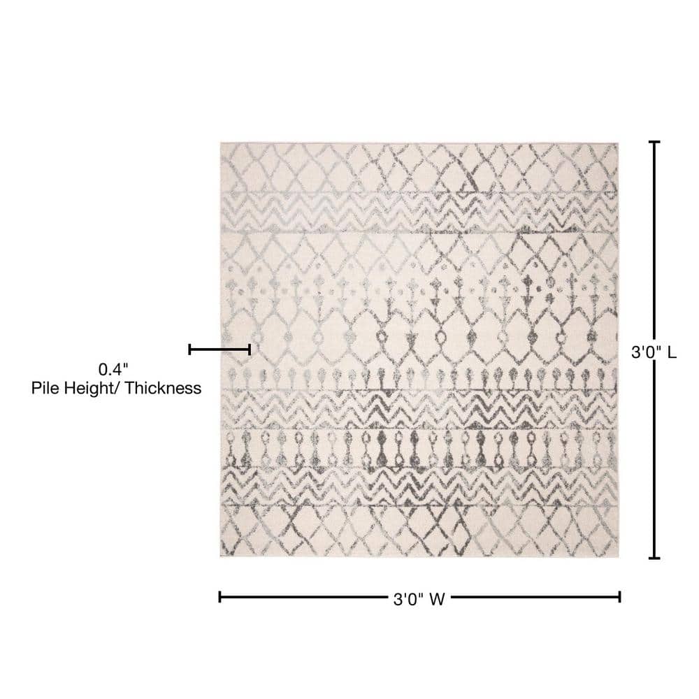 Ivory and Grey 3' x 3' Square Stain-Resistant Synthetic Area Rug