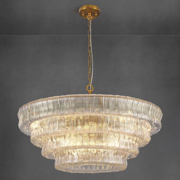 36 in. 12-Light Dimmable LED Brass Kitchen Island Chandelier with Clear Glass, for Dining Room, Living Room, Foyer