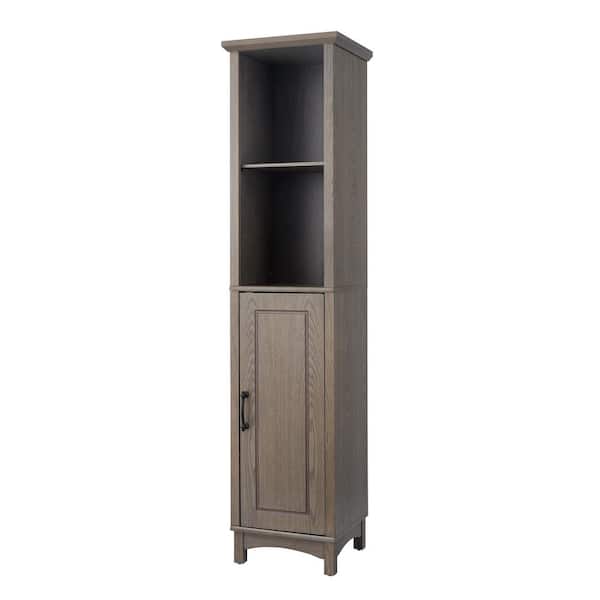 Russell 15 in. W x 63 in. H x 13 in. D Freestanding Multifunctional Linen Tower Wooden Cabinet, Brown/Salt Oak