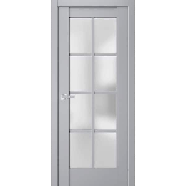 7412 28 in. x 80 in. Right-Hand/Inswing Solid Frosted Glass Matte Grey Single Prehung Interior Door with Hardware