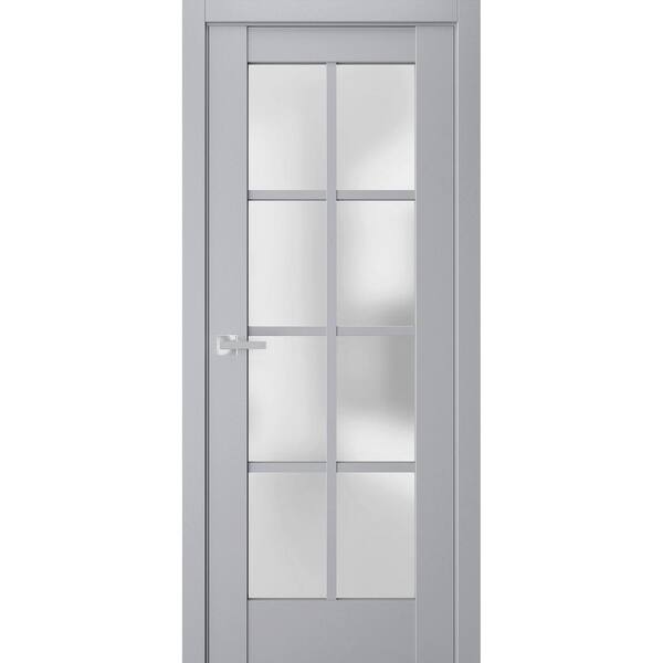 7412 36 in. x 96 in. Right-Hand/Inswing Solid Frosted Glass Matte Grey Single Prehung Interior Door with Hardware