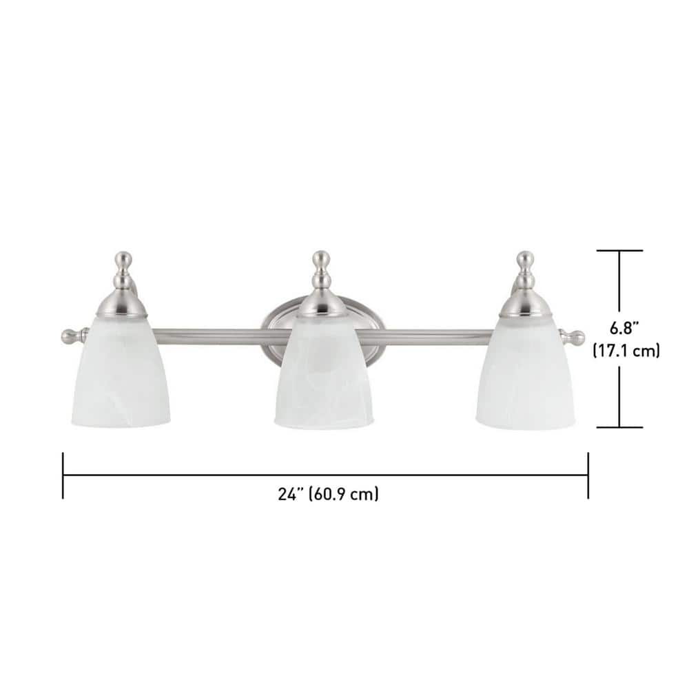Diana Satin Nickel 3-Light Vanity with Alabaster Glass Shades
