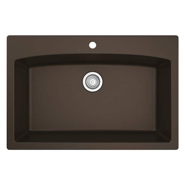 Drop-In Quartz Composite 33 in. 1-Hole Single Bowl Kitchen Sink in Brown