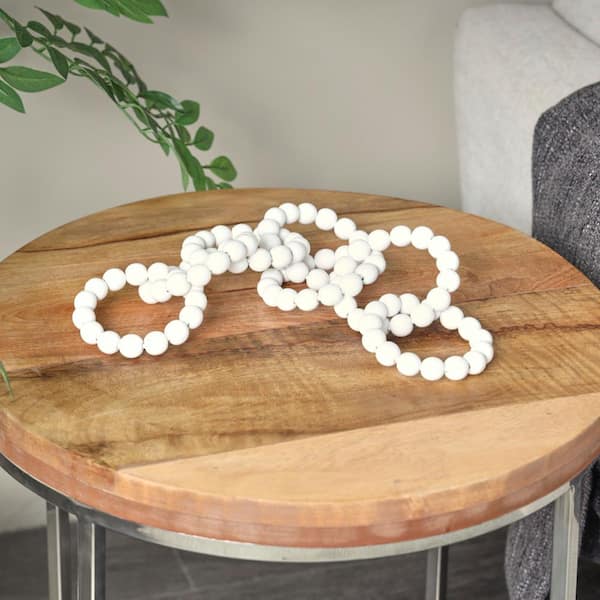 Litton Lane 5 in. x 2 in. White Wood Beaded 7 Link Chain Sculpture