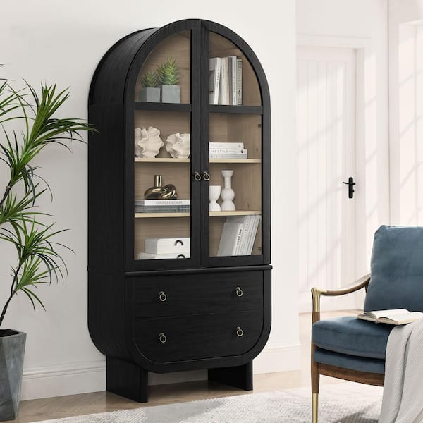 Nyx Black Light Oak 74 in. Accent Cabinet with 3 Shelves and Drawers
