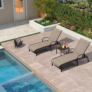 3-Pieces Aluminum Outdoor Chaise Lounge Patio Lounge Chair with Side Table and Wheels