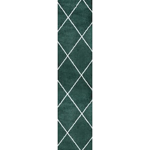 Cole Minimalist Diamond Trellis Green/White 2 ft. x 10 ft. Area Rug