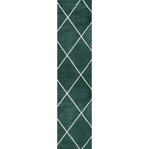 Cole Green/White 2 ft. x 8 ft. Minimalist Diamond Trellis Area Rug