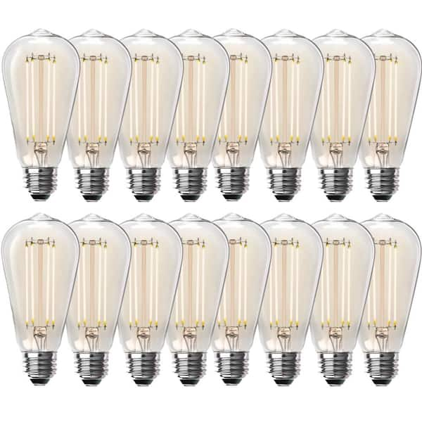 Feit Electric 100-Watt Equivalent ST19 Dimmable Straight Filament Clear Glass E26 Vintage Edison LED Light Bulb, Soft White (16-Pack)