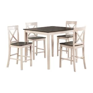 5-Piece Rectangle Brown and White Wood Top Dining Table and Chair Set (Seats 4)
