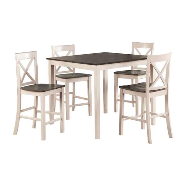 Benjara 5-Piece Rectangle Brown and White Wood Top Dining Table and Chair Set (Seats 4)