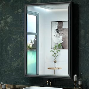 24 in. W x 36 in. H Rectangular Brass Aluminum Alloy Black Framed Recessed/Surface Mount Medicine Cabinet with Mirror