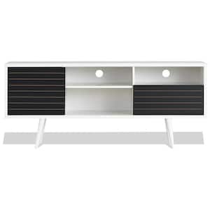 63 in. W White TV Stand with 1 Drawers Fits TV' s up to 65 in. with 3-Shelves