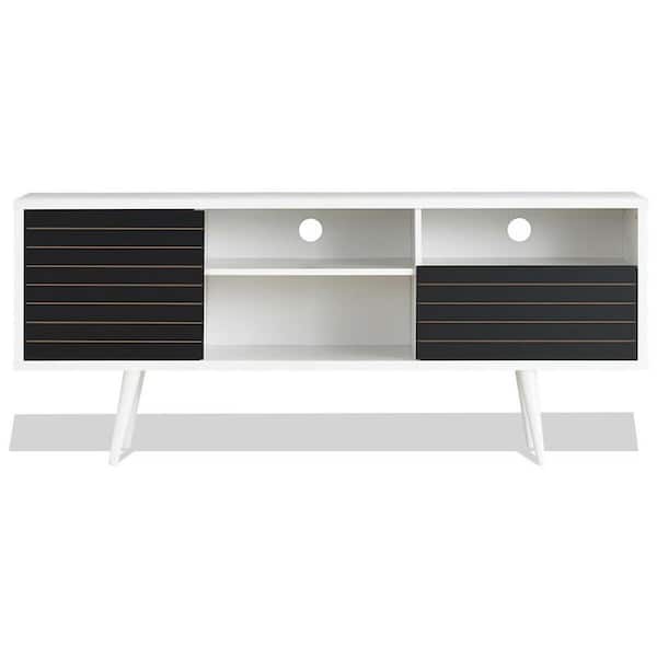 ANGELES HOME 63 in. W White TV Stand with 1 Drawers Fits TV' s up to 65 in. with 3-Shelves