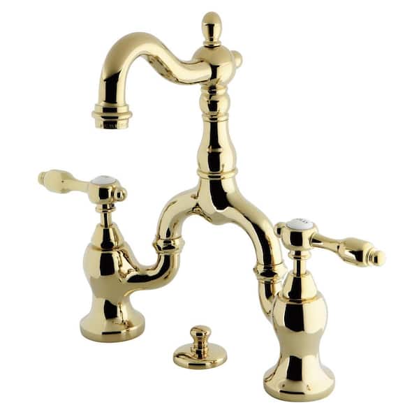 Kingston Brass Tudor Bridge 8 in. Widespread 2-Handle Bathroom Faucet in Polished Brass
