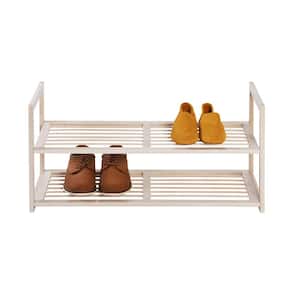 13.4 in. H 6-Pair White Wash Bamboo 2-Tier Shoe Rack