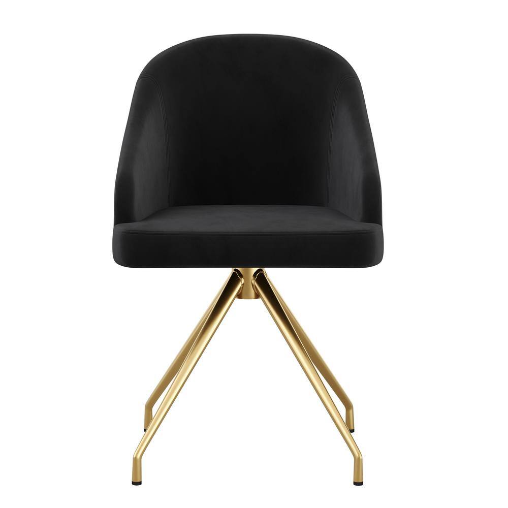 Black Velvet and Polished Nickel Swivel Office Chair