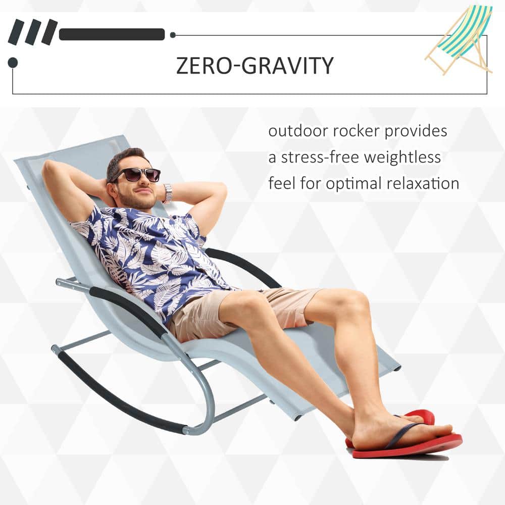 Grey Steel Frame Zero Gravity Outdoor Rocking Chaise Lounge
