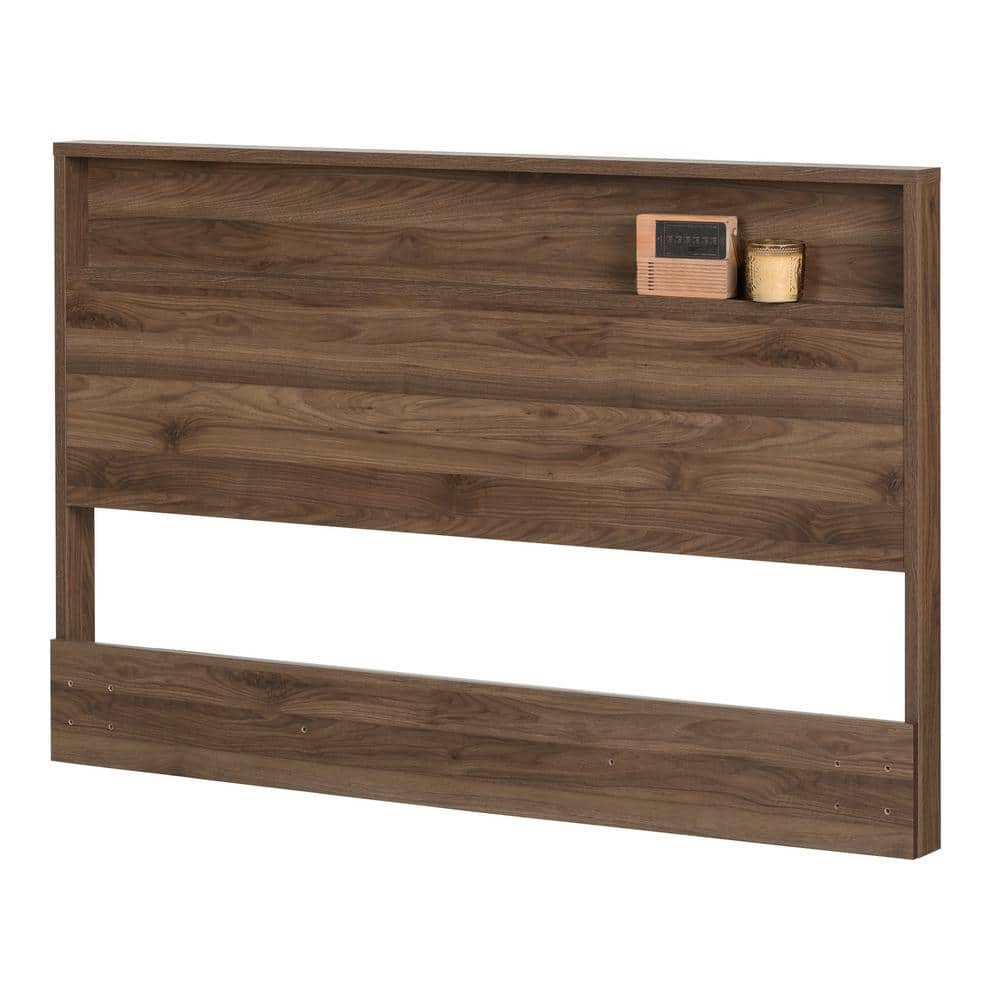 Full Walnut Wood Headboard with Storage Shelf