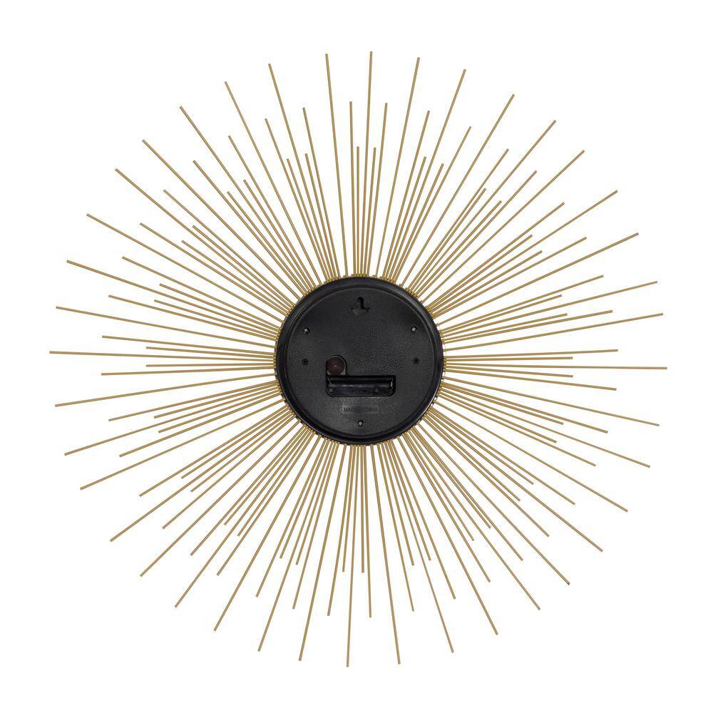 19" Gold Starburst Metal Wall Clock with Black Accents