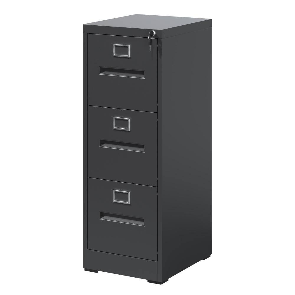 3-Drawer Black Powder Coated Steel 17.72 in. W Vertical File Cabinet durable construction easy to install