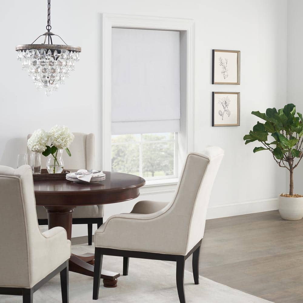 White Faux Silk Cordless Blackout Roman Shade, 27" x 64"