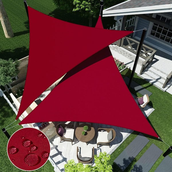 12 ft. x 12 ft. x 12 ft. Waterproof Sun Shade Sail Triangle Canopy Cover UV Blockage for Outdoor Patio Garden (Red)