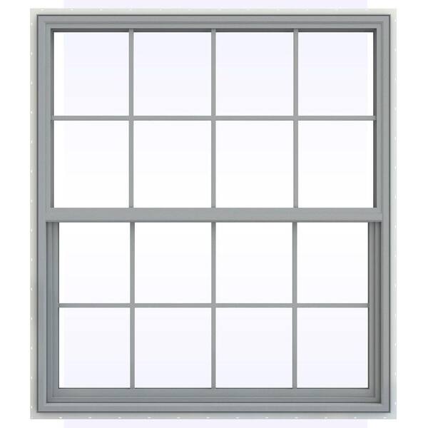 JELD-WEN 47.5 in. x 47.5 in. V-4500 Series Single Hung Vinyl Window with Grids - Gray