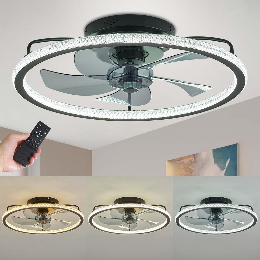 FANNEHONNE 20'' Ceiling Fans with Lights and Remote, Low Profile Flush Mount Small Ceiling Fan for Bedroom CA0001106 The Home Depot