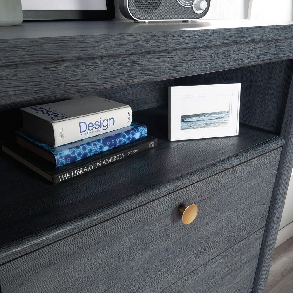 Denim Oak Vertical 4-Drawer Chest with Open Shelf