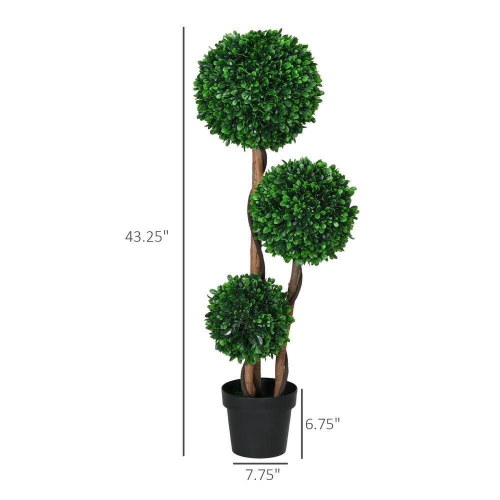 43.25" Green Plastic Boxwood Topiary Tree with Black Pot