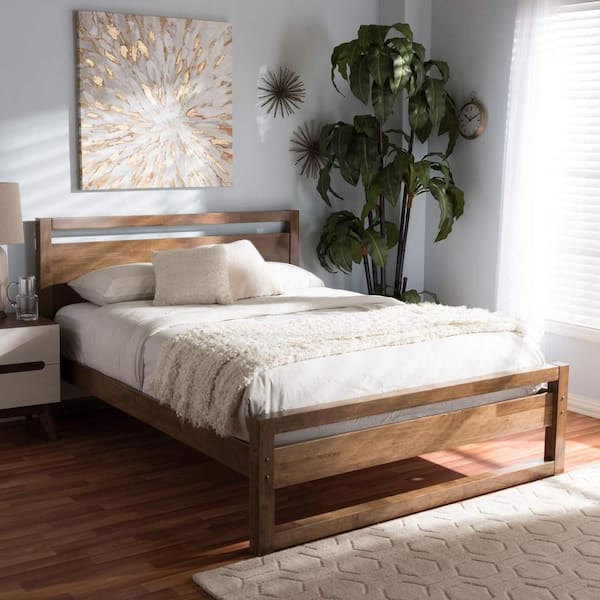 Brown Frame King Size Platform Bed, Durable Platform Bed for All Spaces, Space-Saving Modern Platform Bed