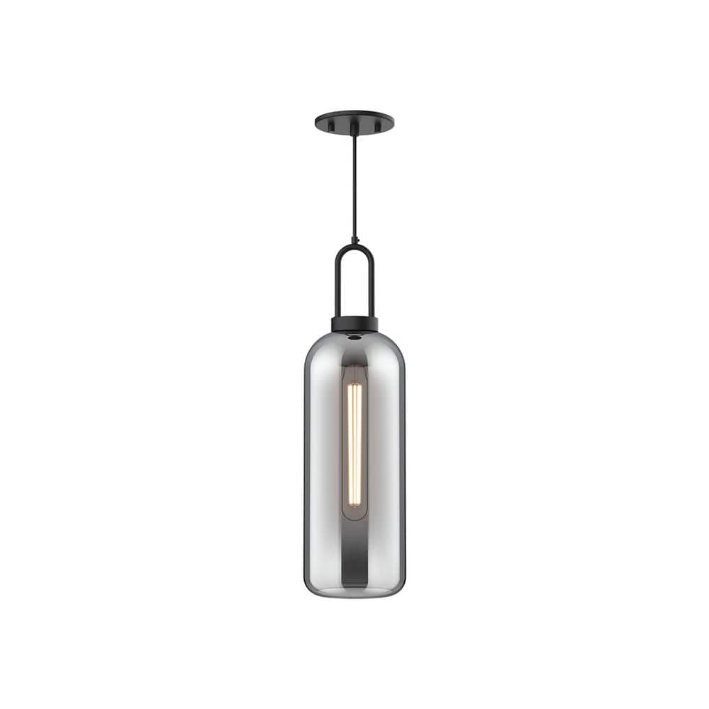 Soji 6 in. 1 Light 60-Watt Matte Black/Smoked Solid Glass Pendant Light price history on PriceWatchPro