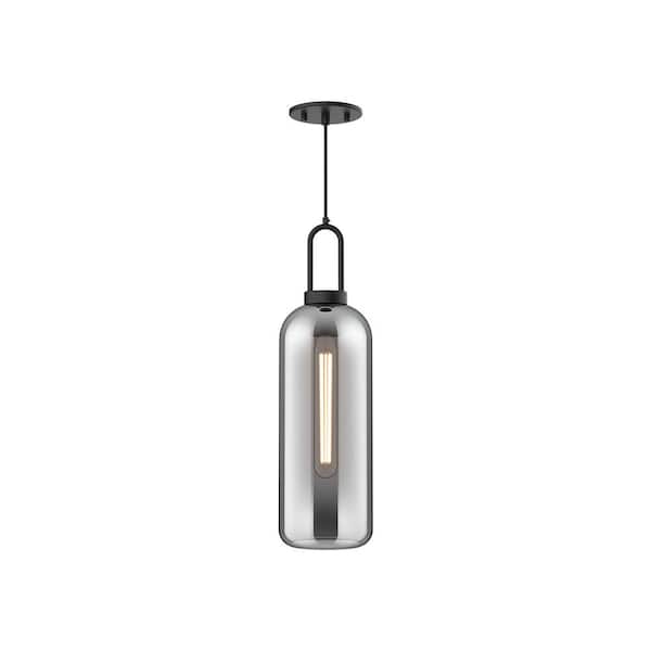 ALORA MOOD Soji 6 in. 1 Light 60-Watt Matte Black/Smoked Solid Glass Pendant Light