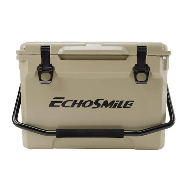 Tunearary 25 qt. Outdoor Khaki Insulated Box Cooler with Stretch Lock, Non-Slip Rubber Mat and 1 Handle