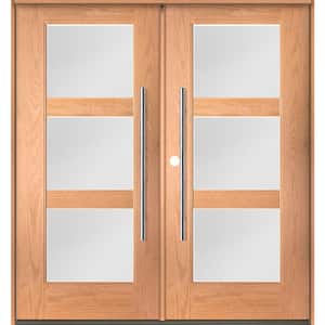 Modern Faux Pivot 72 in. x 80 in. Right-Active/Inswing 3Lite Satin Glass Teak Stain Double Fiberglass Prehung Front Door