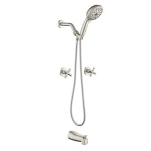Double Handle 10-Spray Tub and Shower Faucet 1.8 GPM Brass Wall Mount Shower Faucet Set in Brushed Nickel Valve Included