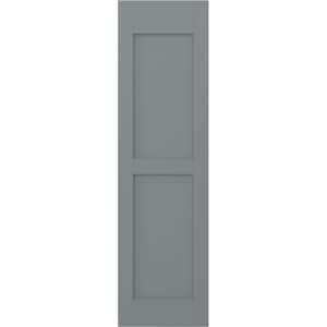 15 in. W x 40 in. H Americraft 2-Equal Flat Panel Exterior Real Wood Shutters Pair in Ocean Swell