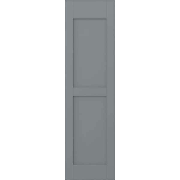 Ekena Millwork 15 in. W x 48 in. H Americraft 2-Equal Flat Panel Exterior Real Wood Shutters Pair in Ocean Swell