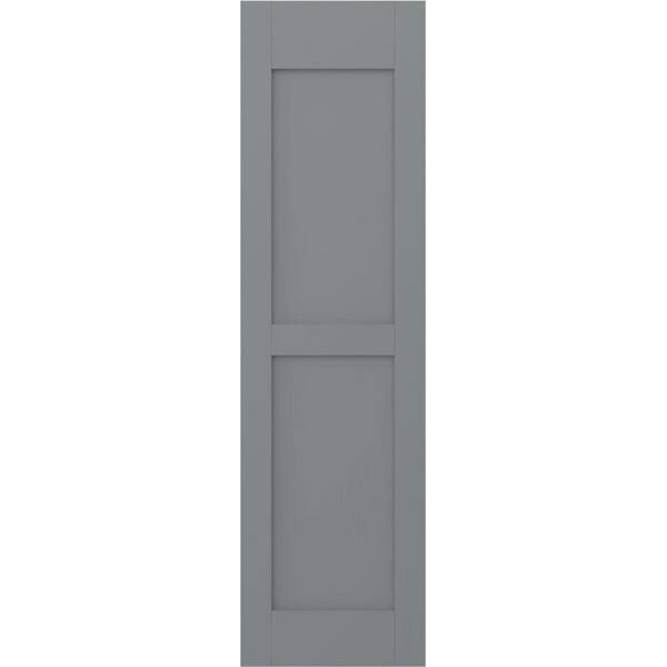 Ekena Millwork 18 in. W x 34 in. H Americraft 2-Equal Flat Panel Exterior Real Wood Shutters Pair in Ocean Swell