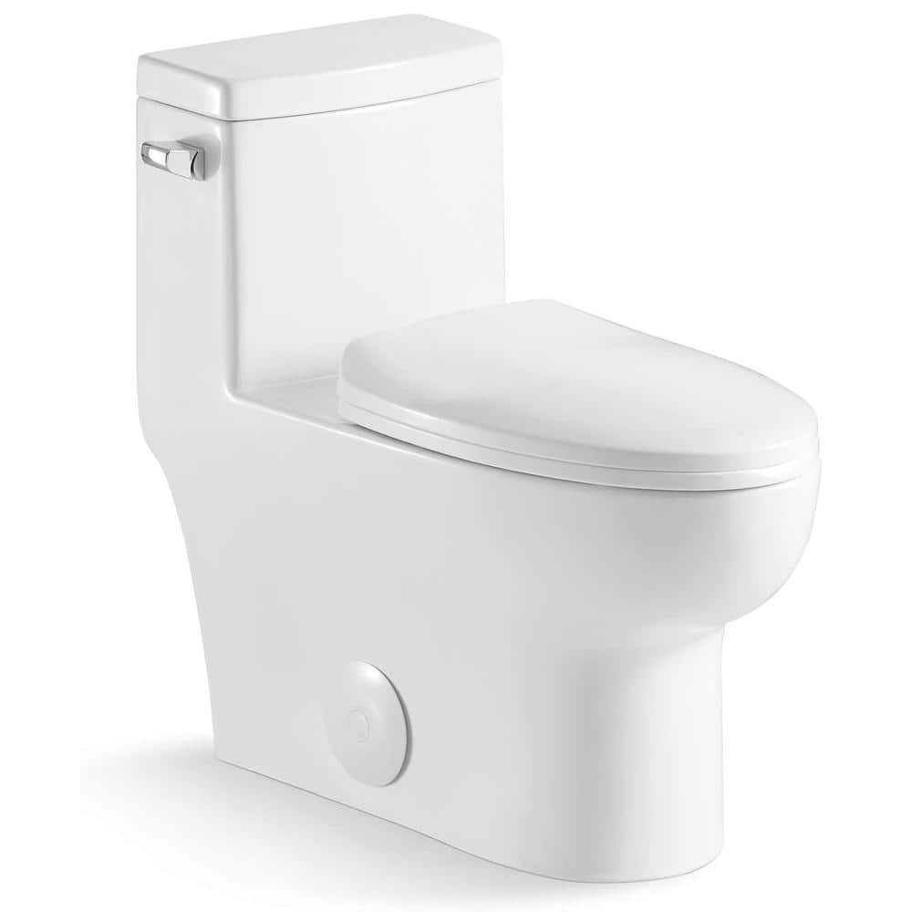 1.28 GPF Left Side Trip Lever Single Flush 1-Piece Ceramic Elongated Toilet in Gloss White with Soft Closing Seat -  CATALINA, CT-1T-05-GW