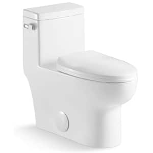 Left Side Trip Lever Flush 1-Piece 1.28 GPF Ceramic Toilet in Gloss White with Soft Closing Seat