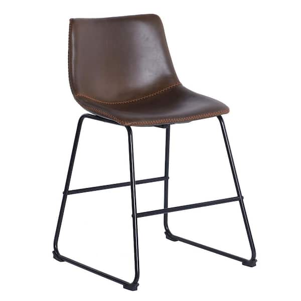 StyleCraft Clayton 23 in. Whiskey Brown, Black Powder Coated Metal Upholstered Stool with Leather Seat