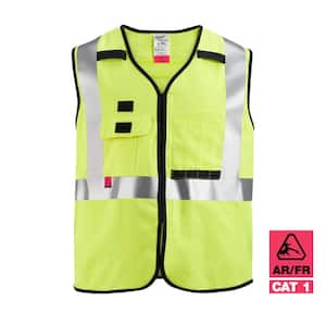 Arc-Rated/Flame-Resistant 2X-Large/3X-Large Yellow Woven Class 2 High Visibility Safety Vest with 10-Pockets