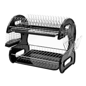 Black Multi-Functional Dual Layers Dish Racks Bowls and Dishes and Chopsticks and Spoons Collection Shelf Dish Drainer