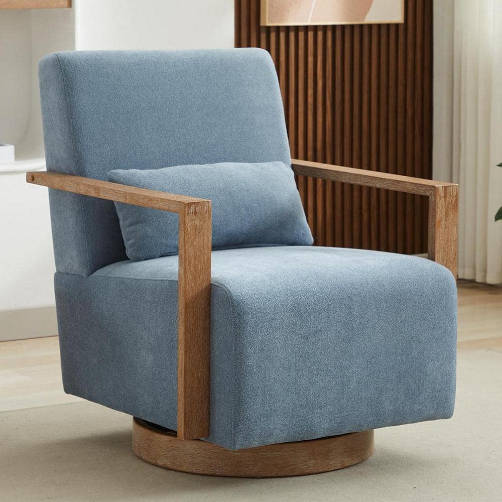 30.3 in. W Elegant 360° Upholstered Swivel Chair with Solid Wood Armrests 