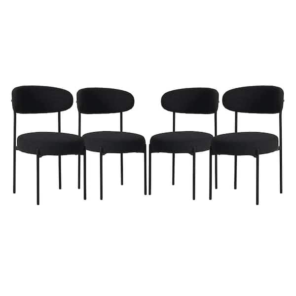 Bayville Modern Sherpa Upholstered Metal Frame Side Dining Chair (Set of 4) in Black
