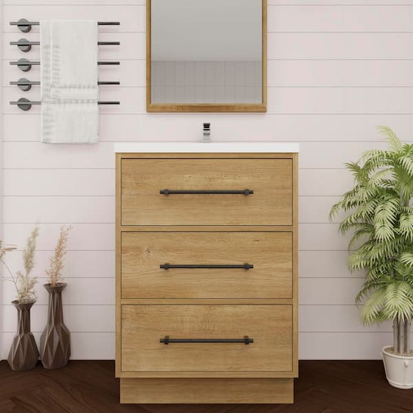 Victoria 24 in. W x 20 in. D x 35 in. H Single Sink Freestanding Bath Vanity in Oak with White Acrylic Top