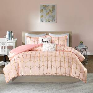 Khloe 4-Piece Blush/Gold Twin Duvet Cover Set